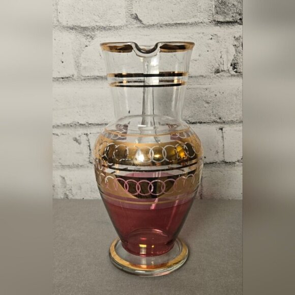 Vintage Pink & Gold Ombre Glass Pitcher Set – 5 Pc Mid-Century Barware - Picture 9 of 15